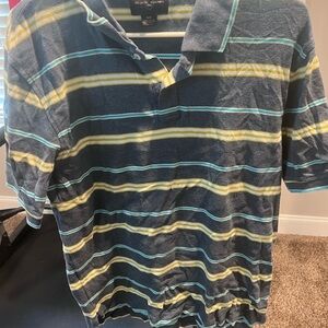 Black Brown 1826 Blue and Yellow Striped Polo Shirt Size Medium